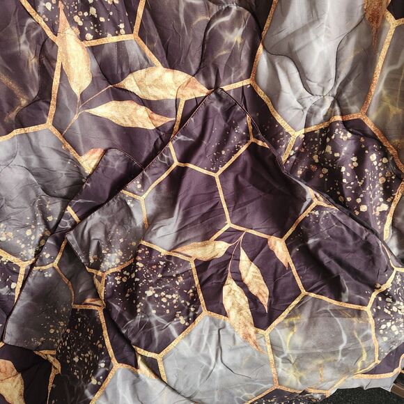 Honeycomb Comforter Set 3 Pieces Soft Lightweight Hexagon Twin Black Kids Fun - Picture 3 of 5